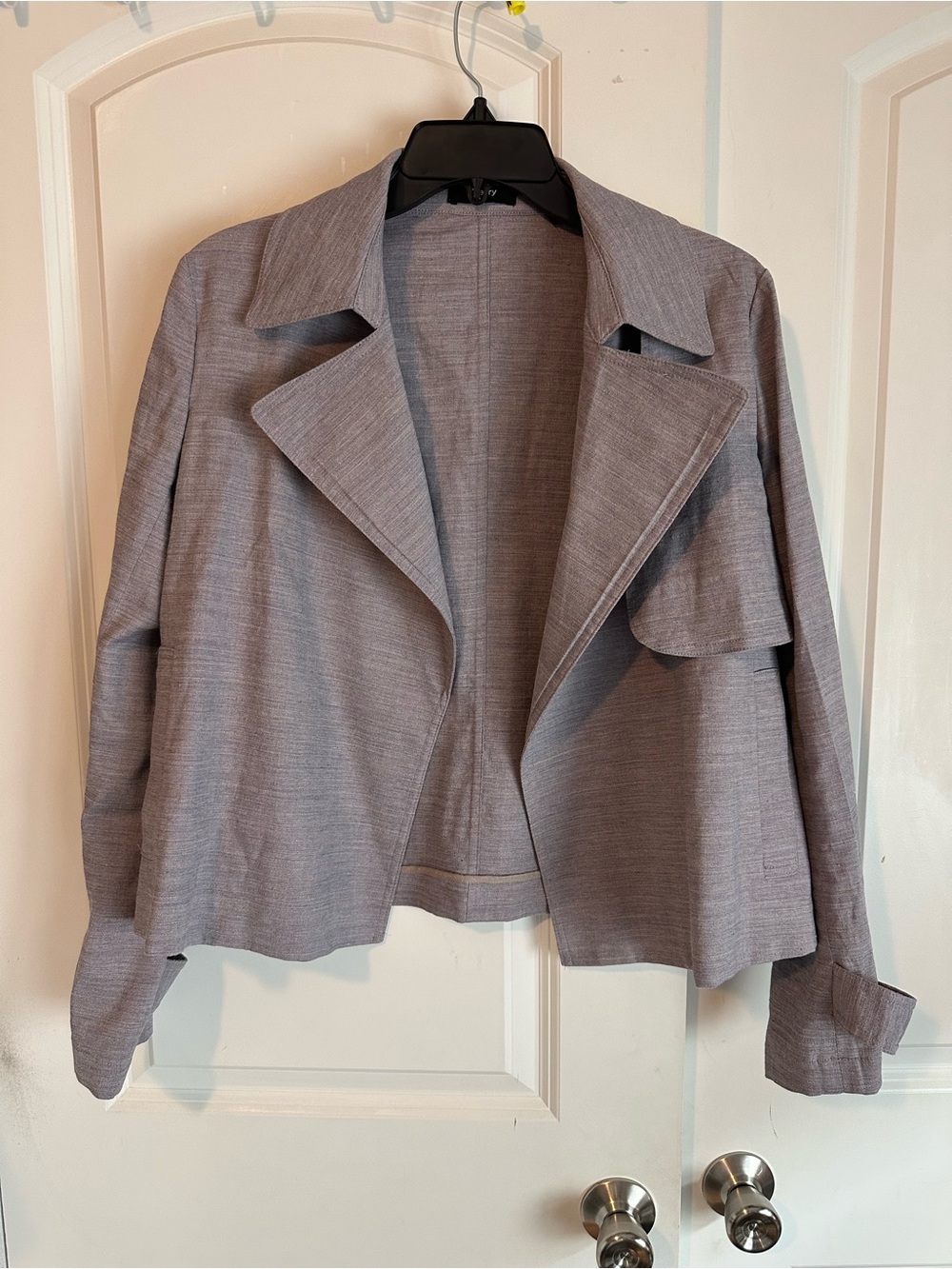 Theory Light Gray Draped Open-Front Blazer